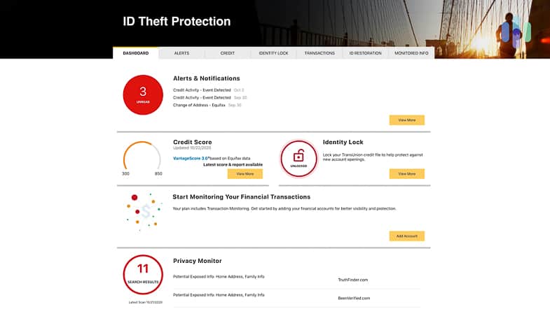LifeLock Dashboard Interface Screenshot